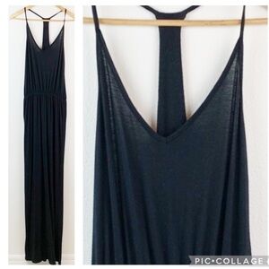 Boohoo sexy T back halter lightweight jersey knit maxi dress elastic waist EUC